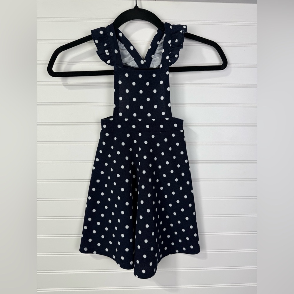 Heart & Arrow polka dot navy ruffle jumper. Girls size 4
